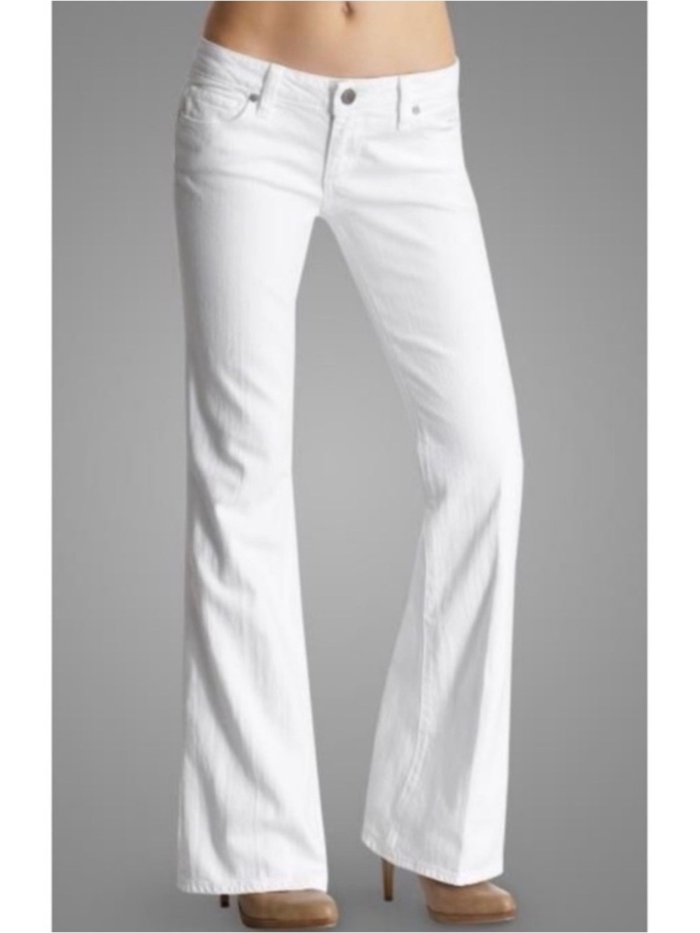 Paige Laurel Canyon Low Rise Boot Cut Jeans, White Premium Denim, Size 26